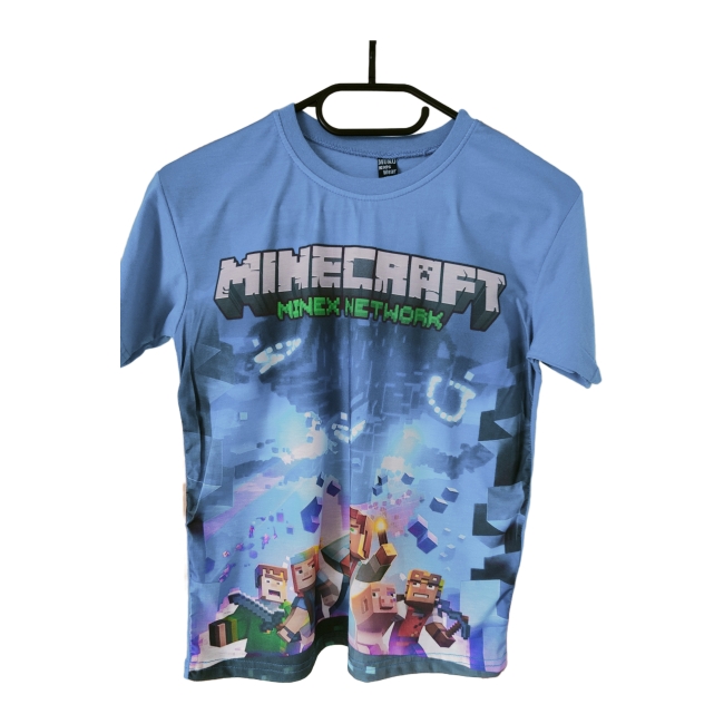 T- shirt dziecięcy bawełniany niebieski motyw Minecraft rozmiar 164