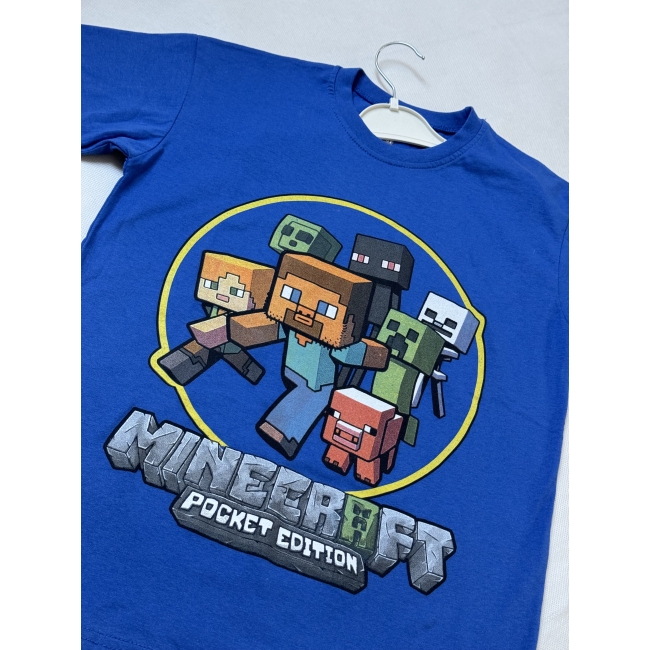 T-shirt - koszulka chłopięca niebieska motyw Minecraft bawełna 152 rozmiar kids